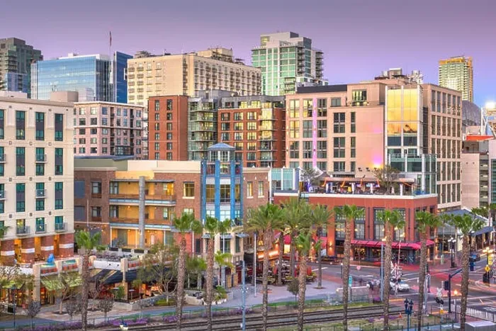 Framed Print : San Diego, California cityscape at the Gaslamp Quarter at dusk Framed Print : San Diego, California cityscape at the Gaslamp Quarter at dusk