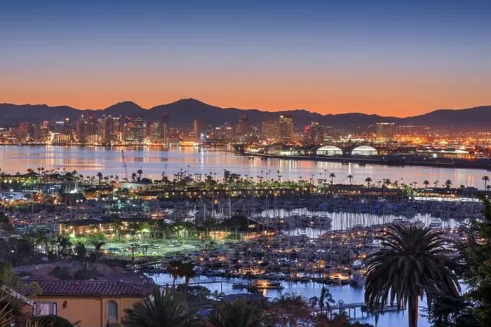 Framed Print : San Diego, California, USA downtown cityscape over the bay at dawn Framed Print : San Diego, California, USA downtown cityscape over the bay at dawn