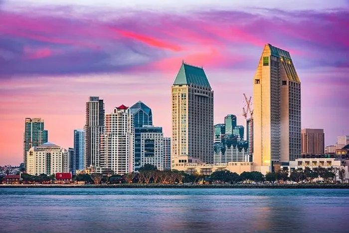 Framed Print : San Diego, California, USA downtown skyline on the San Diego Bay at dusk Framed Print : San Diego, California, USA downtown skyline on the San Diego Bay at dusk