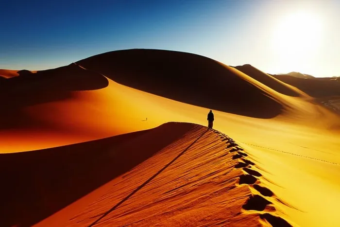 Framed Print : Sand dune climbing at sunrise, Sahara Desert, Algeria Framed Print : Sand dune climbing at sunrise, Sahara Desert, Algeria