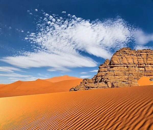 Sand dunes and rocks of Sahara Desert, Tadrart, Algeria