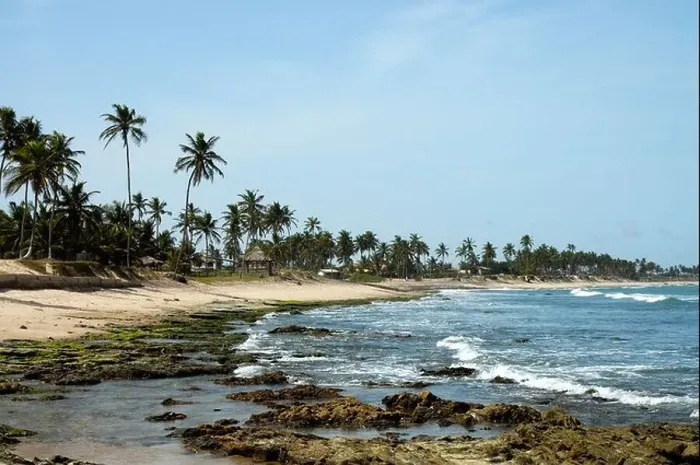 Framed Print : Sandy beach with palm trees and huts, East of Accra, near Tema, Ghana, Africa Framed Print : Sandy beach with palm trees and huts, East of Accra, near Tema, Ghana, Africa