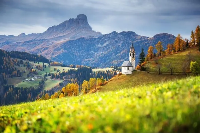 Framed Print : Santa Barbara church at the autumn Dolomite Alps. Amazing landscape with small chapel on sunny meadow at San Genesio village location Framed Print : Santa Barbara church at the autumn Dolomite Alps. Amazing landscape with small chapel on sunny meadow at San Genesio village location
