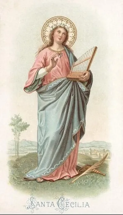 Framed Print : Santa Cecilia (?-232), noble romana convertida al cristianismo y martirizada, patrona de los músicos y los poetas. Grabado de 1900 Framed Print : Santa Cecilia (?-232), noble romana convertida al cristianismo y martirizada, patrona de los músicos y los poetas. Grabado de 1900