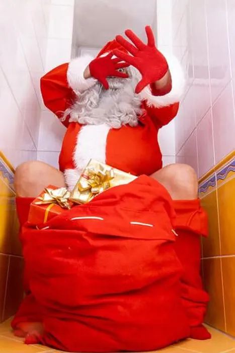 Framed Print : Santa Claus is surprised from the paparazzi photographer when sitting on the toilet Framed Print : Santa Claus is surprised from the paparazzi photographer when sitting on the toilet