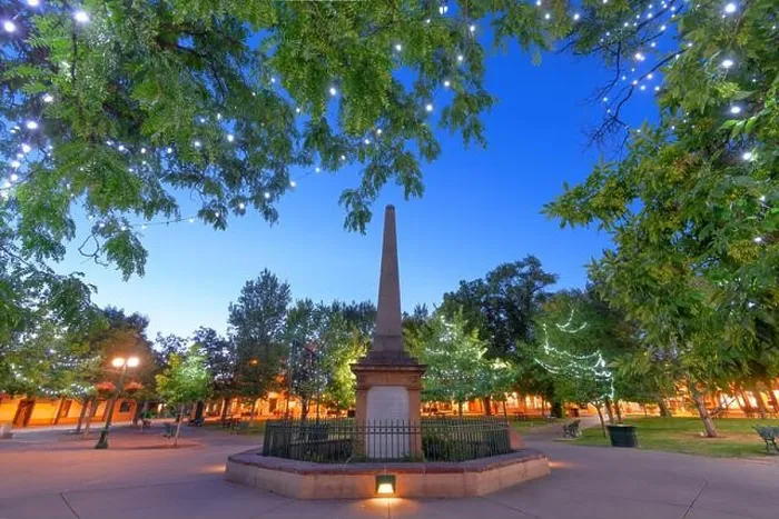 Framed Print : Santa Fe, New Mexico, USA in Santa Fe Plaza with the Soldiers Monument at twilight Framed Print : Santa Fe, New Mexico, USA in Santa Fe Plaza with the Soldiers Monument at twilight