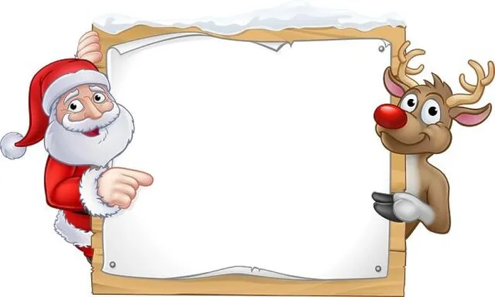 Framed Print : Santa and Reindeer Christmas Cartoon Sign Framed Print : Santa and Reindeer Christmas Cartoon Sign