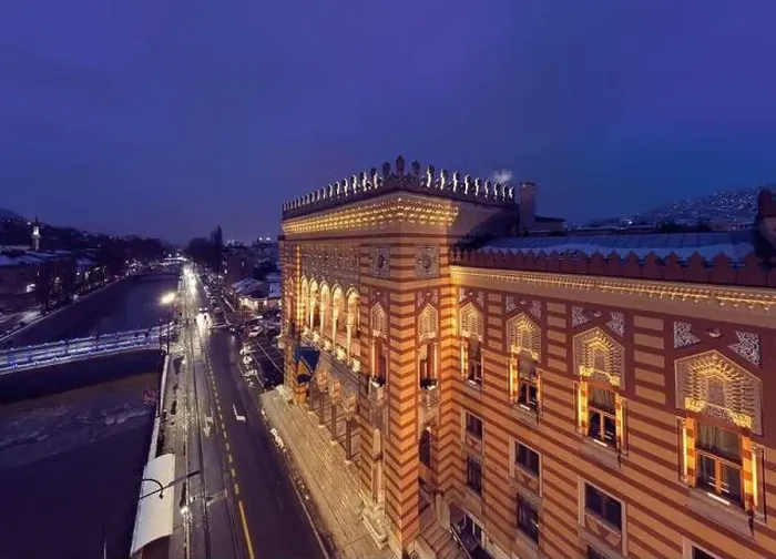 Framed Print : Sarajevo city hall or national library in town center aerialhyper lapse or time lapse Framed Print : Sarajevo city hall or national library in town center aerialhyper lapse or time lapse
