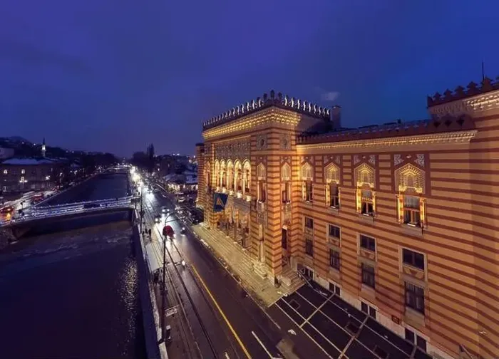 Framed Print : Sarajevo city hall or national library in town center aerialhyper lapse or time lapse Framed Print : Sarajevo city hall or national library in town center aerialhyper lapse or time lapse