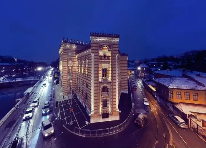 Framed Print : Sarajevo city hall or national library in town center aerialhyper lapse or time lapse Framed Print : Sarajevo city hall or national library in town center aerialhyper lapse or time lapse