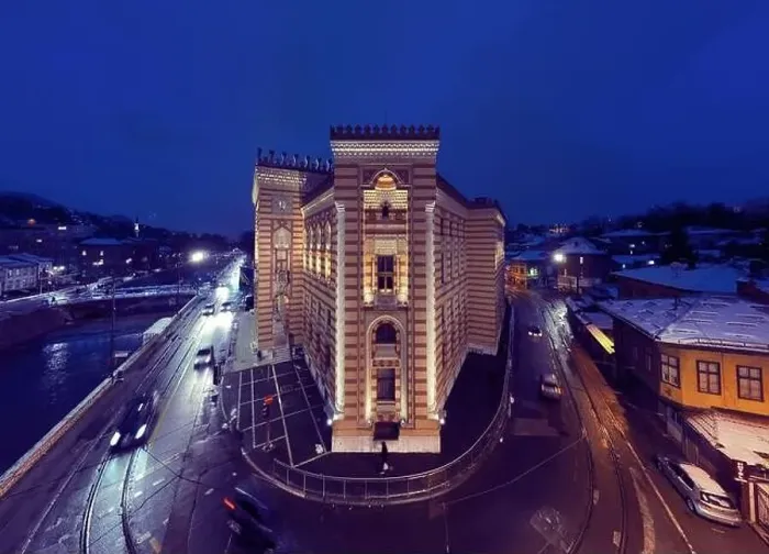 Framed Print : Sarajevo city hall or national library in town center aerialhyper lapse or time lapse Framed Print : Sarajevo city hall or national library in town center aerialhyper lapse or time lapse