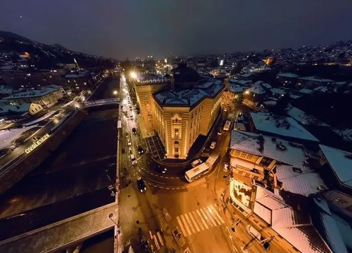 Framed Print : Sarajevo city hall or national library in town center aerialhyper lapse or time lapse Framed Print : Sarajevo city hall or national library in town center aerialhyper lapse or time lapse
