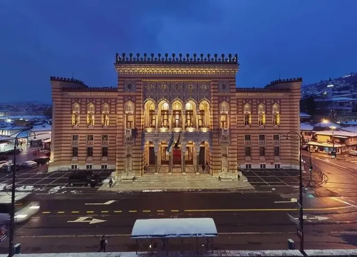 Framed Print : Sarajevo city hall or national library in town center aerialhyper lapse or time lapse Framed Print : Sarajevo city hall or national library in town center aerialhyper lapse or time lapse
