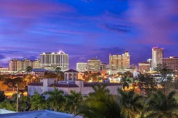 Sarasota, Florida, USA downtown city skyline at twilight