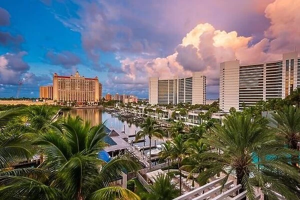 Sarasota, Florida, USA marina and resorts skyline at dawn