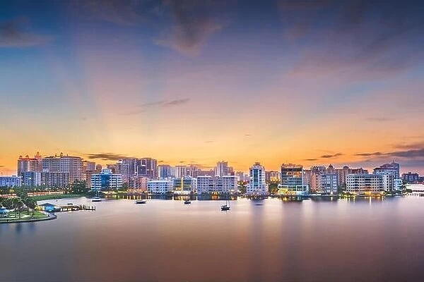Sarasota, Florida, USA skyline on the bay at dawn