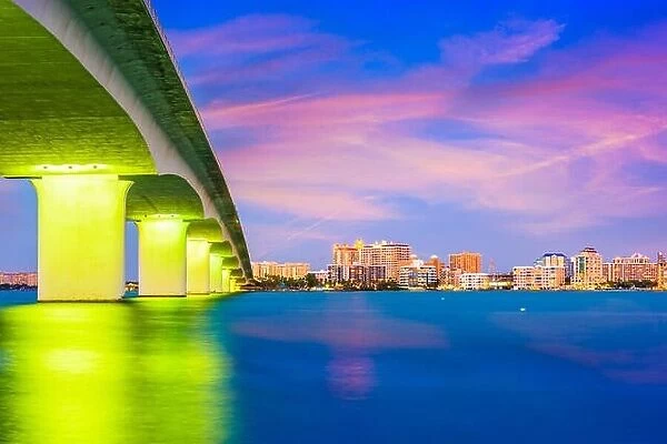 Sarasota, Florida, USA skyline under the bridge