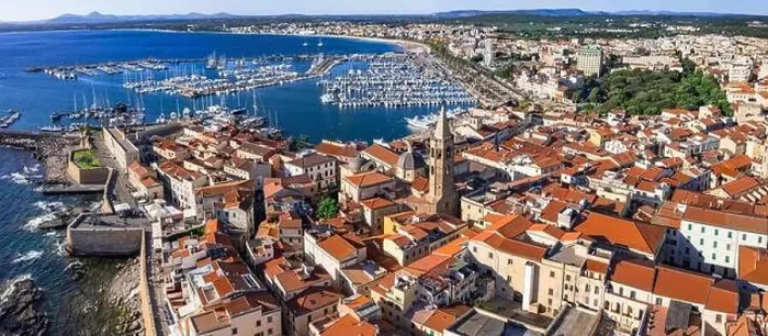 Framed Print : Sardegna (Sardinia) island landmarks. Charming historic Alghero. Aerial drone panoramic view of marine and old town Framed Print : Sardegna (Sardinia) island landmarks. Charming historic Alghero. Aerial drone panoramic view of marine and old town