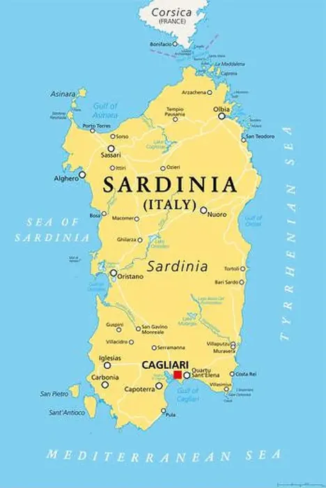 Framed Print : Sardinia, Italian island, political map with capital Cagliari Framed Print : Sardinia, Italian island, political map with capital Cagliari