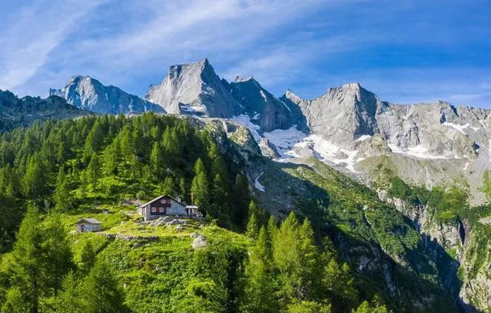 Framed Print : Sasc Fura hut with the famous Pizzo Badile in the background Framed Print : Sasc Fura hut with the famous Pizzo Badile in the background