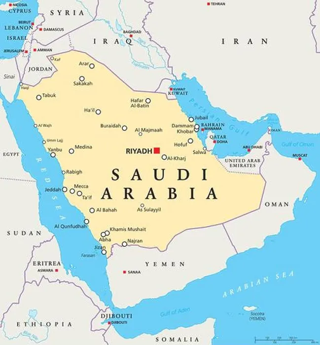 Framed Print : Saudi Arabia Political Map