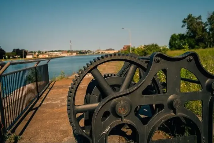 Framed Print : Sault Ste. Marie, ON, Canada-June 30, 2022 Historical building on the waterfront of the Soo Locks.. High quality photo Framed Print : Sault Ste. Marie, ON, Canada-June 30, 2022 Historical building on the waterfront of the Soo Locks.. High quality photo