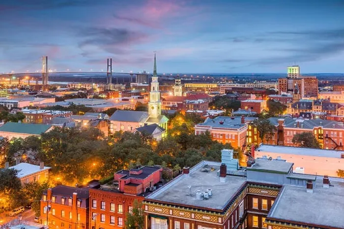 Framed Print : Savannah, Georgia, USA downtown skyline at dusk Framed Print : Savannah, Georgia, USA downtown skyline at dusk