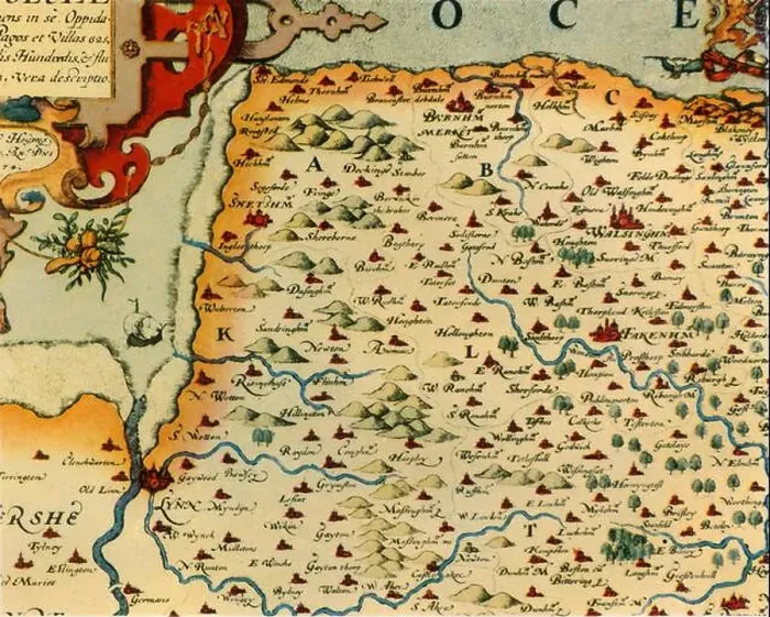 Framed Print : Saxton's Map of Norfolk, 1574, (1944) Framed Print : Saxton's Map of Norfolk, 1574, (1944)