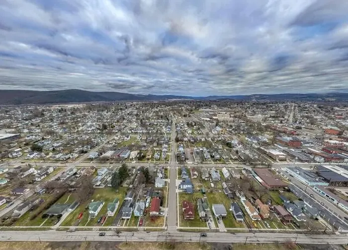 Framed Print : Sayre, PA, USA - 03-03-2024 - Cloudy winter aerial image of the downtown area in the City of Sayre, PA Framed Print : Sayre, PA, USA - 03-03-2024 - Cloudy winter aerial image of the downtown area in the City of Sayre, PA
