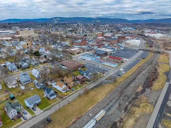 Framed Print : Sayre, PA, USA - 03-03-2024 - Cloudy winter aerial image of the downtown area in the City of Sayre, PA Framed Print : Sayre, PA, USA - 03-03-2024 - Cloudy winter aerial image of the downtown area in the City of Sayre, PA