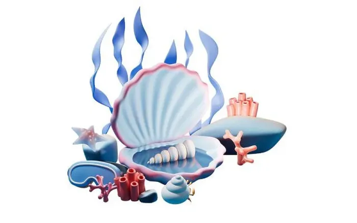 Framed Print : Scallop shell underwater with cartoon style, 3d rendering. 3D illustration Framed Print : Scallop shell underwater with cartoon style, 3d rendering. 3D illustration