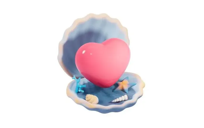 Framed Print : Scallop shell underwater with love heart inside, 3d rendering. 3D illustration Framed Print : Scallop shell underwater with love heart inside, 3d rendering. 3D illustration
