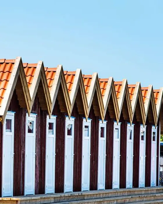 Framed Print : Scandinavian architecture with row of red summerhouses in Fotö hamn Framed Print : Scandinavian architecture with row of red summerhouses in Fotö hamn