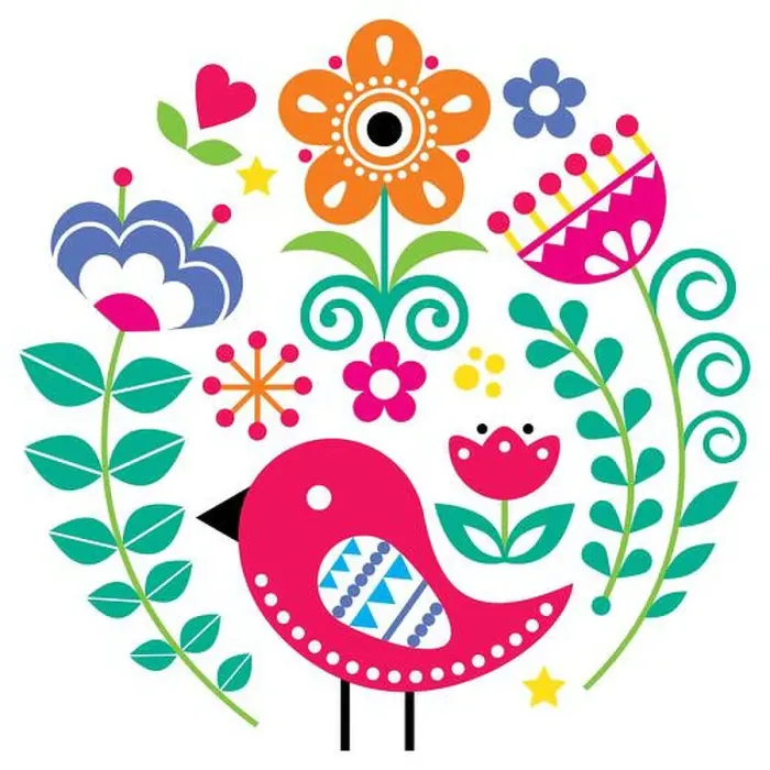 Framed Print : Scandinavian folk art vector pattern with flowers and bird in circle Framed Print : Scandinavian folk art vector pattern with flowers and bird in circle