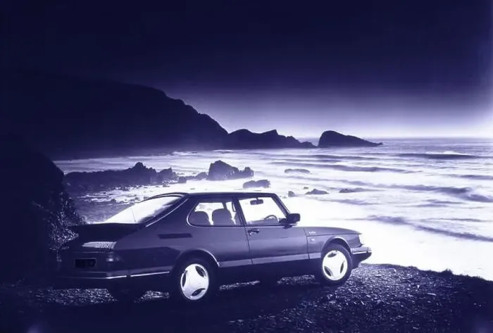 Framed Print : Scanned image of a Classic Saab Turbo car on a deserted beach in Devon, UK shot on film circa 1994 Framed Print : Scanned image of a Classic Saab Turbo car on a deserted beach in Devon, UK shot on film circa 1994