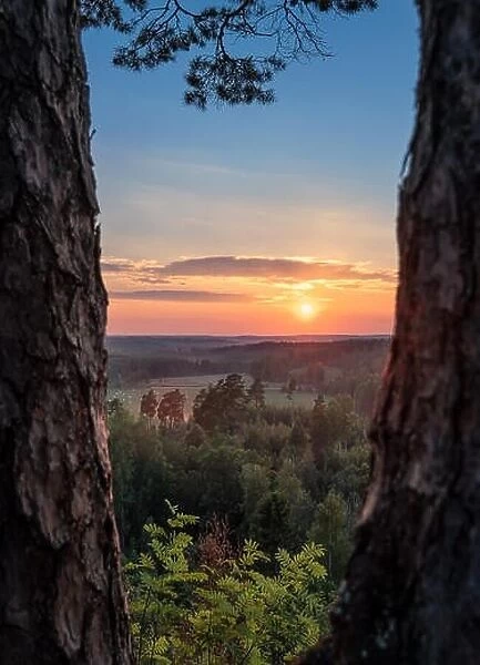 Scenery landscape view with beautiful sunset and evening light at summer in Finland