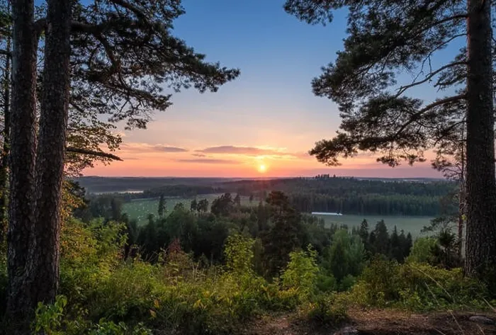 Framed Print : Scenery landscape view with beautiful sunset and evening light at summer in Finland Framed Print : Scenery landscape view with beautiful sunset and evening light at summer in Finland