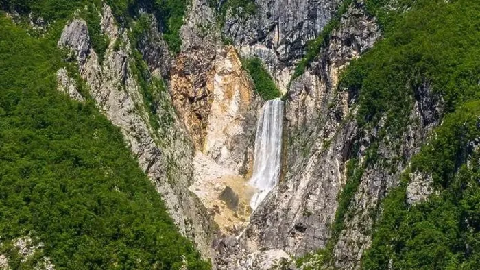 Framed Print : Scenic Aerial Perspective of Boka Waterfall, Slovenia