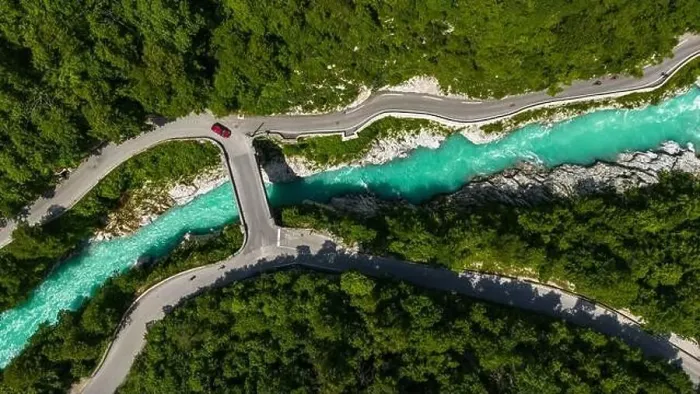 Framed Print : Scenic Aerial Shot of Napoleon Bridge Across Turquoise Waters of Soca River, Slovenia Framed Print : Scenic Aerial Shot of Napoleon Bridge Across Turquoise Waters of Soca River, Slovenia