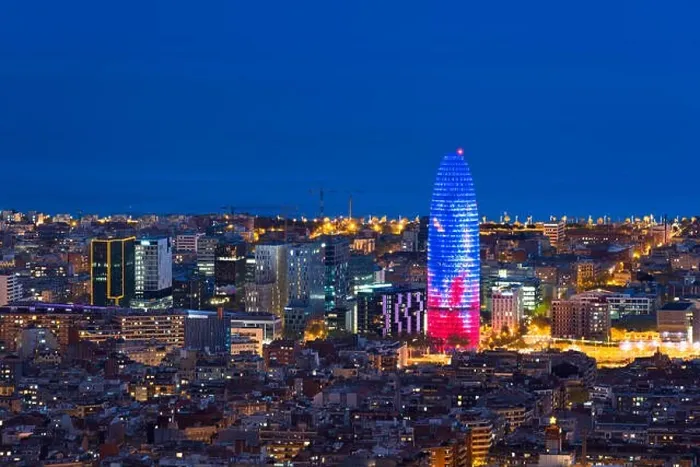Framed Print : Scenic aerial view of Barcelona city skyscraper and skyline at night in Barcelona, Spain Framed Print : Scenic aerial view of Barcelona city skyscraper and skyline at night in Barcelona, Spain