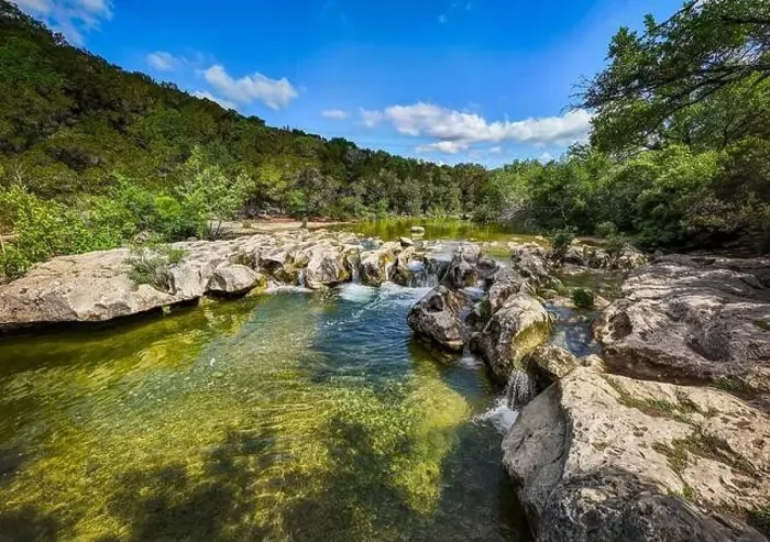 Framed Print : Scenic aerial view of Sculpture Falls via Barton Creek Greenbelt Trail in Austin Texas at summer Framed Print : Scenic aerial view of Sculpture Falls via Barton Creek Greenbelt Trail in Austin Texas at summer