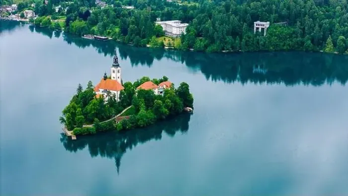 Framed Print : Scenic Drone Image of Bled Lake Church in Fog Framed Print : Scenic Drone Image of Bled Lake Church in Fog