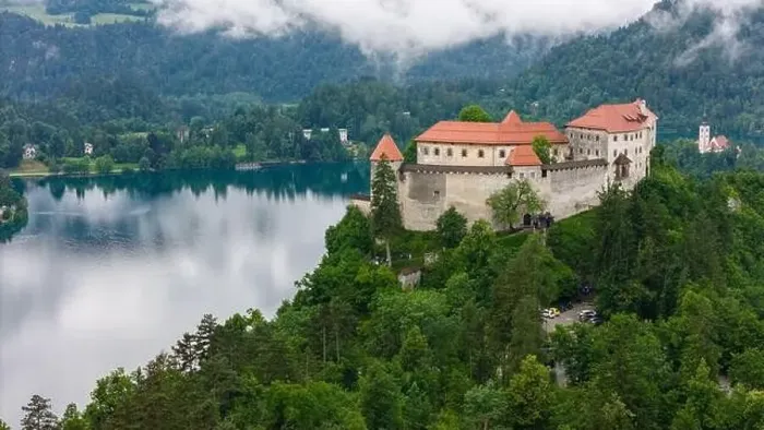 Framed Print : Scenic Drone Perspective of Bled Castle and Lake Bled Framed Print : Scenic Drone Perspective of Bled Castle and Lake Bled