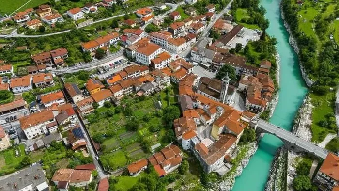 Framed Print : Scenic Drone Shot of Kal na Soci in Sunny Slovenia