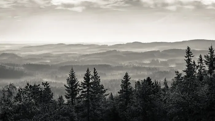 Framed Print : Scenic landscape at day time in Koli, national park. Black and white style Framed Print : Scenic landscape at day time in Koli, national park. Black and white style