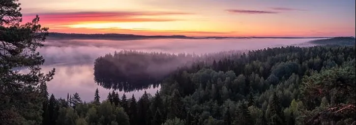 Framed Print : Scenic landscape with lake, sunrise and fog at tranquil misty morning in Aulanko, nature reserve, Finland Framed Print : Scenic landscape with lake, sunrise and fog at tranquil misty morning in Aulanko, nature reserve, Finland