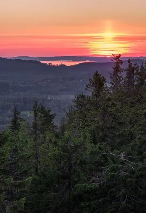 Framed Print : Scenic landscape with lake and sunset at evening in Koli, national park, Finland Framed Print : Scenic landscape with lake and sunset at evening in Koli, national park, Finland