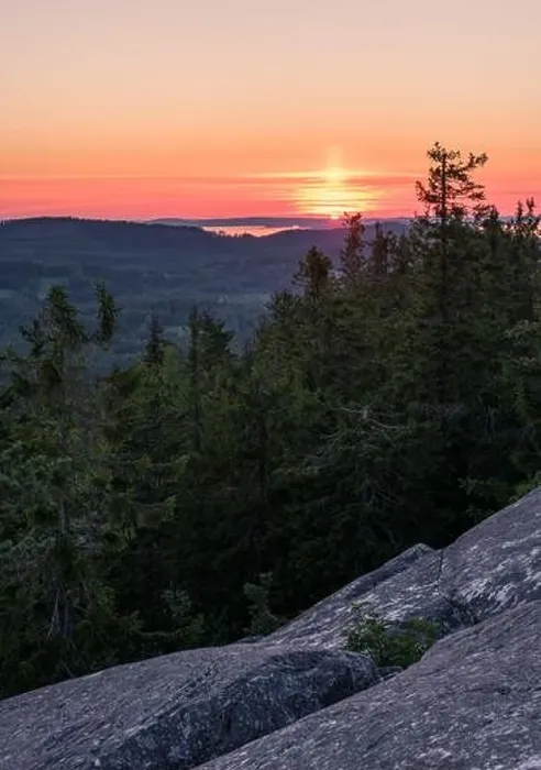 Framed Print : Scenic landscape with lake and sunset at evening in Koli, national park, Finland Framed Print : Scenic landscape with lake and sunset at evening in Koli, national park, Finland