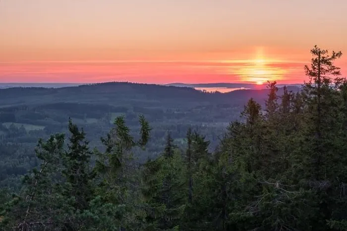 Framed Print : Scenic landscape with lake and sunset at evening in Koli, national park, Finland Framed Print : Scenic landscape with lake and sunset at evening in Koli, national park, Finland