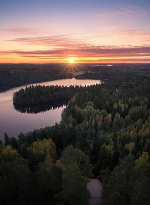 Framed Print : Scenic landscape with sunrise and lake at autumn in national park in Finland Framed Print : Scenic landscape with sunrise and lake at autumn in national park in Finland